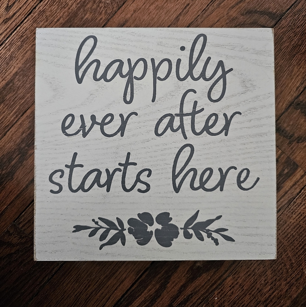 Happily Ever After Starts Here Wooden Block Wedding Sign